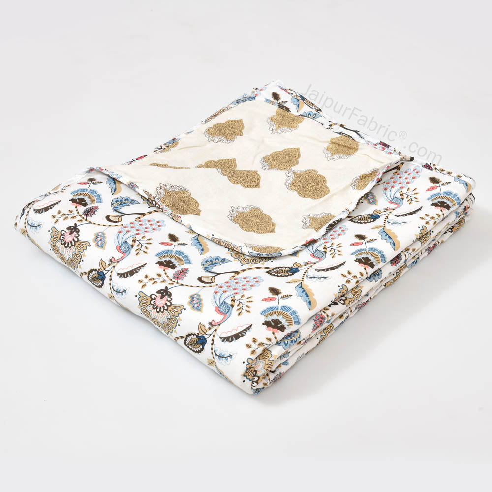 Blue Motifs Pure Cotton Single Bed Dohar
